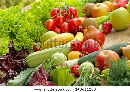 Fresh fruits and vegetables - raw food (vegan food)