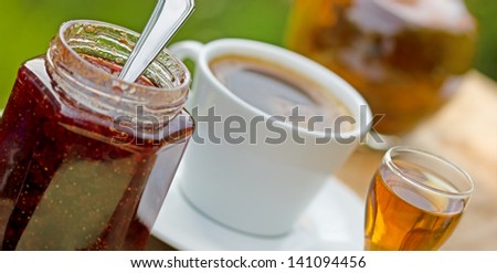 Strawberry jam, plum brandy and coffee