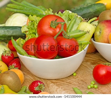 Organic vegetables and fruits - fresh food (vegan food)