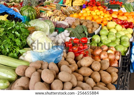 Fresh organic fruits and vegetables on farmers market