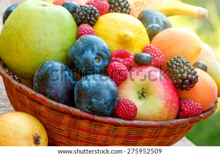 Fresh fruits in wicker basket