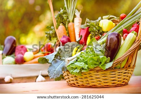 Fresh vegetables in wicker basket