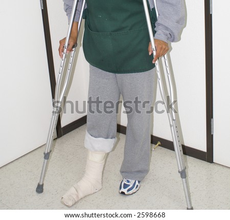 Injured Worker, disabled on the job, safety concepts, medical patient, broken leg