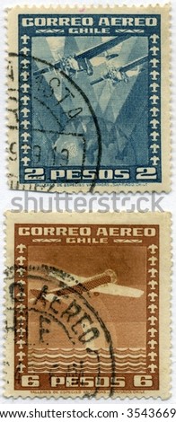 Vintage World Postage Stamp Ephemera (editorial) pair chile