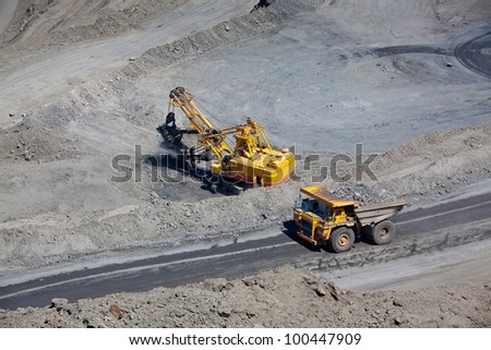 Open pit mine with supersize car and excavator
