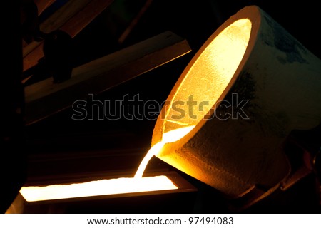 Molten Gold being poured into Ingot moulds