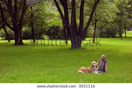 afghan-dog and woman