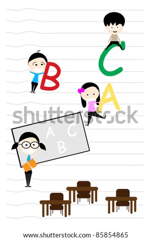 teacher teaches the introduction of the letters A, B and C