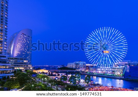 View of marina bay at night in Yokohama City, Japan View of marina bay at night in Yokohama City, Japan