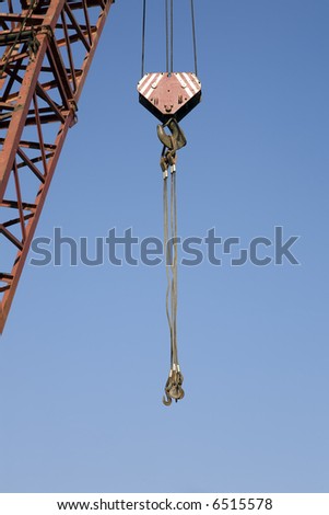strops and hooks of lifting crane, close-up