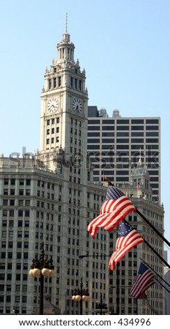 chicago building and flags