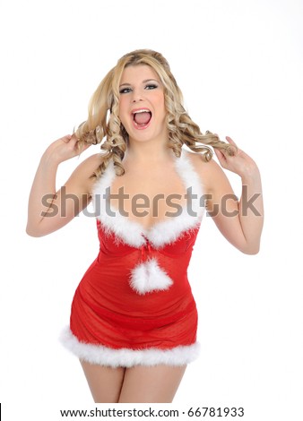 Beautiful sexy santa clause woman in party red clothes . isolated on white background