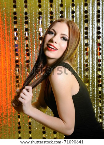 beautiful model woman with fashion stage make-up. creative background