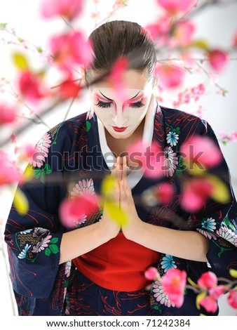 stock photo Artistic portrait of japan geisha woman with creative makeup