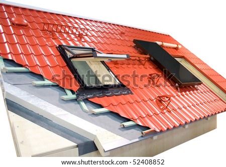 sample roof with material layers, window and solar panel