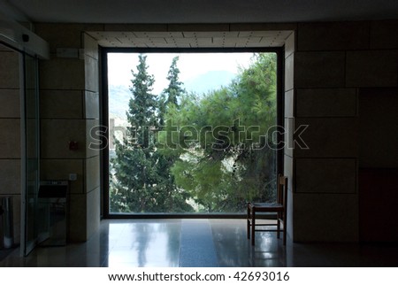 Landscape behind the window in dark room