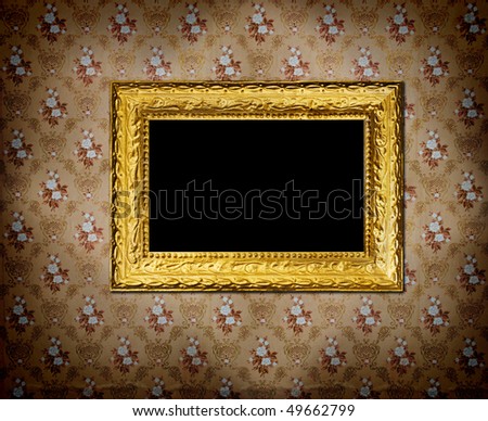 Golden frame over old grunge wallpaper