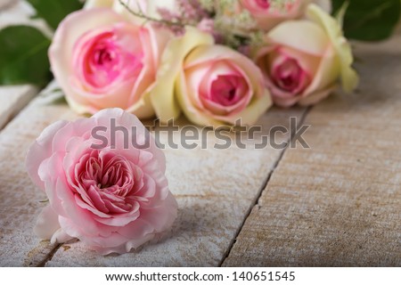 Fresh garden roses. Summer/floral background. Post card.