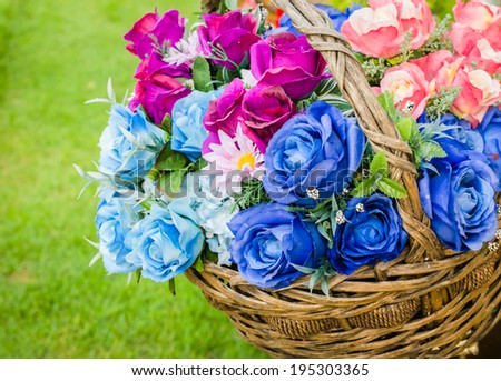 Beautiful basket of flowers in the garden