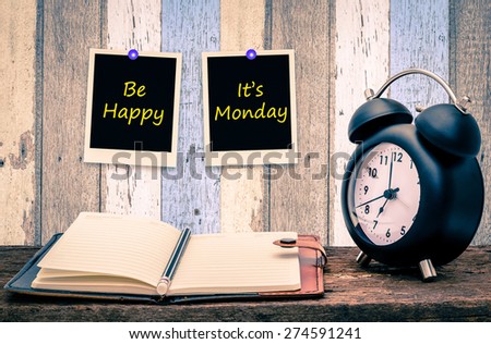 Be happy ,It\'s Monday on paper note at wood  wall