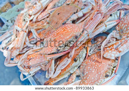 boiled sea crabs on plate at beach market,Thailand