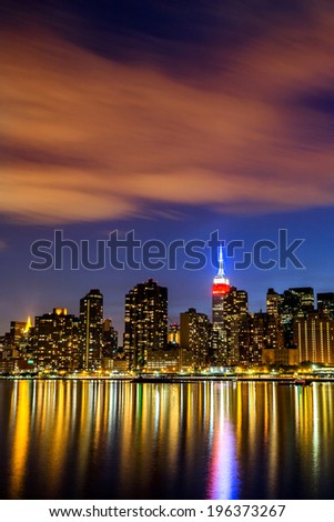 New York City skyline at night. View from Long Island City. Urban living concept