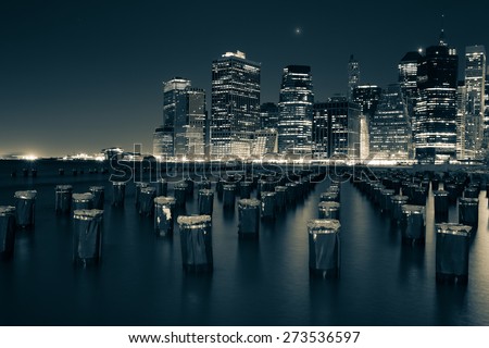 Downtown Manhattan, New York. Night scene. Light trails. City lights. Urban living and transportation concept