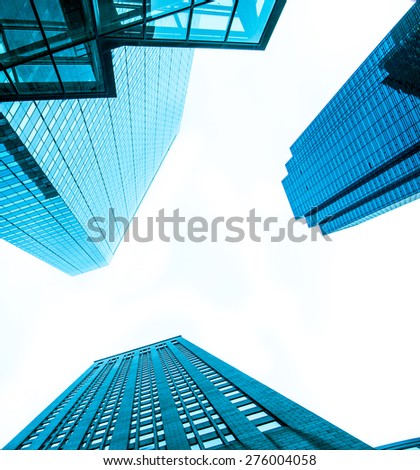 Modern buildings. High contrast. Blue monochrome. Urban living, architecture, technology, abstract and business concept
