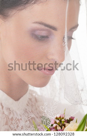 Bride is about to make a step into new life, focus on veil