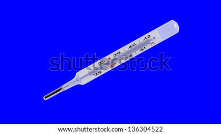 old medical thermometer isolated on blue background