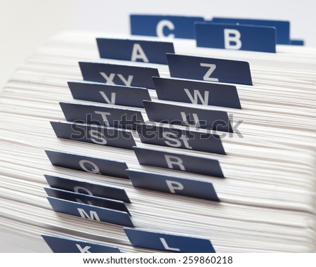 Close up of a Business card index.