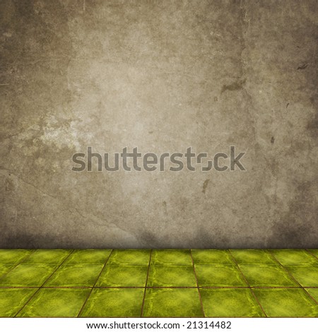 Dimensional Room with a Grey Wall and Green Tiled Floor