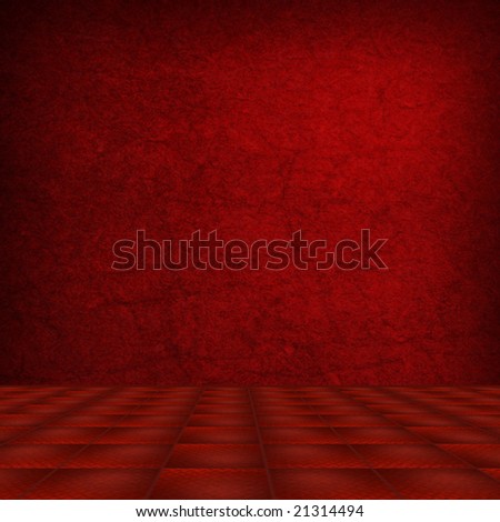 Dimensional Room with a Red Grunge Wall and a Red Tiled Floor
