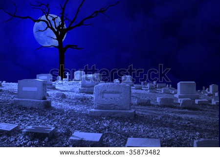 Cemetery Night Scene by Moonlight.