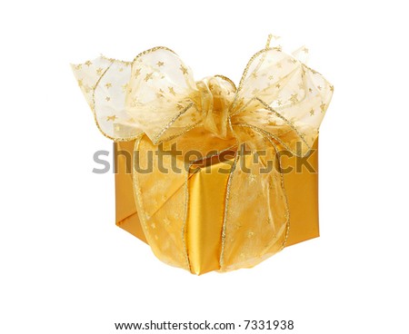 golden christmas gifts with golden ribbon and bow