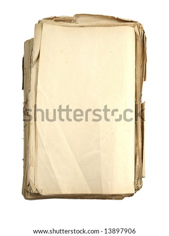 pile of old paper sheets isolated on white
