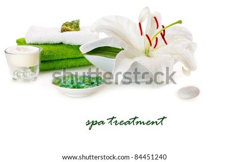 spa with white lily on white background