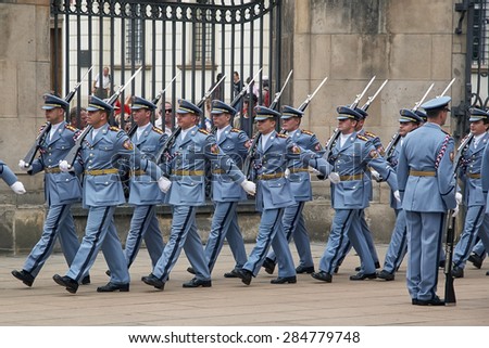 PRAGUE, CZECH REPUBLIC - JUN 29, 2007:Change of the guard of honor at the government building in the Prague.