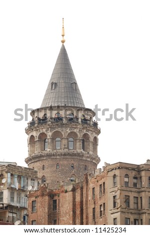 Galata Tower, Istanbul, Turkey, famous Turkish landmark isolated from sky