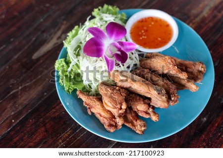 Thailand food fried chicken with salt in dinner