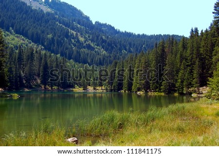 Lake Poursollet in the French Alps. Hiking in the French Alps with a lot of mountains lakes. Massif Taillefer, Isere region