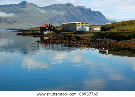 Fishing village, Djupivogur, Iceland This is a beautiful landscape of a traditional fishing village in Iceland called Djupivogur