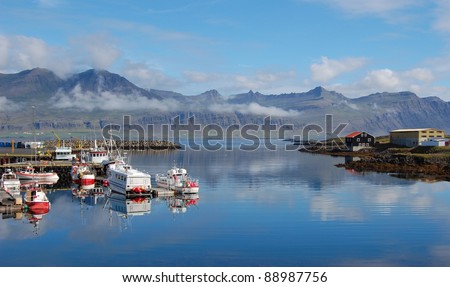Fishing village, Djupivogur, Iceland This is a beautiful landscape of a traditional fishing village in Iceland called Djupivogur