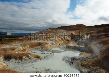Namaskard in Iceland, high temperature area Namaskard in Iceland is an area of hot geothermal spots near famous lake Myvatn  The solfataras and fumaroles fields Namaskard