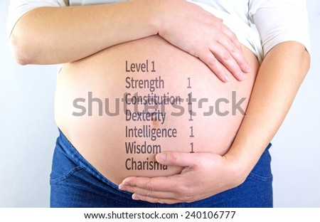 Pregnant woman belly with character attributes
