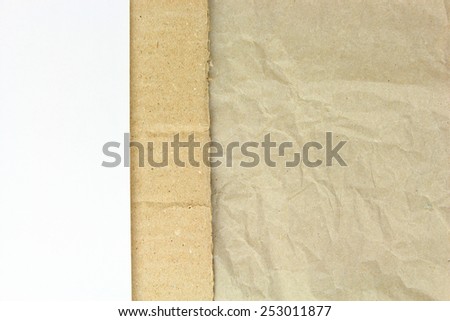 Recycled crumpled paper,carton and white blank papper background