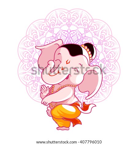 Little Cute Ganesha. Cartoon Character. Vector Cartoon Illustration On