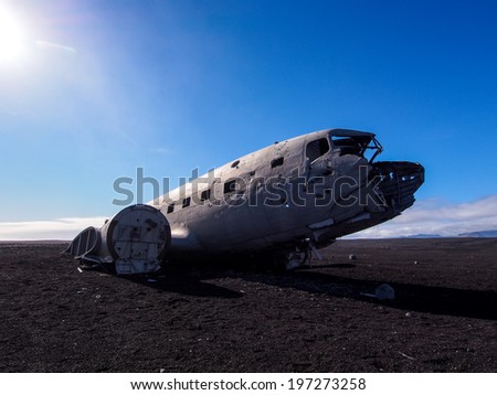 Wreck of a US military plane crashed in the middle of the nowhere. The plane ran out of fuel and crashed in a desert not far from Vik, South Iceland in 1973.