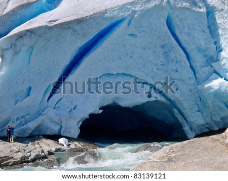 Tunnel in the ice inside glacier