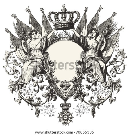 Heraldry Vintage engraved illustration Les Francais by L.Curmer in 1842 France Heraldry Vintage engraved illustration Les Francais by L.Curmer in 1842 France